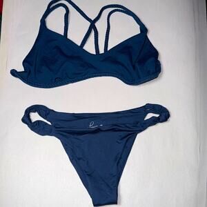Frankie’s bikinis navy blue strappy back bikini